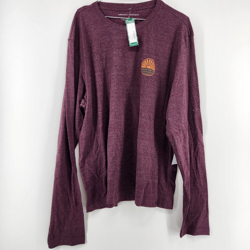 Threads 4 Thought Men's Burgundy XL Round Horizon Graphic Long Sleeve Tee NWT